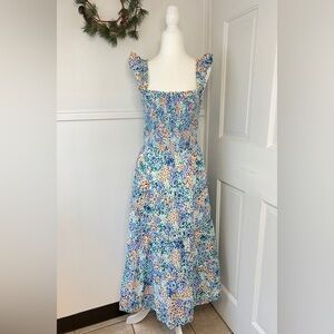 J. Crew Factory Floral Smocked Ruffle Tiered Midi Dress